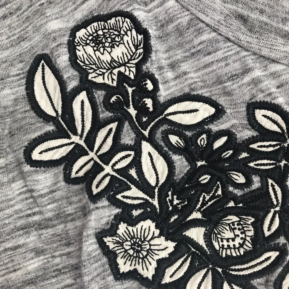 J. Crew Gray Crew Neck Embroidered Floral Top